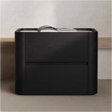 Load image into Gallery viewer, Italian minimalist large sized solid wood baked paint black oak bedside table master bedroom designer bedside cabinet storage cabinet