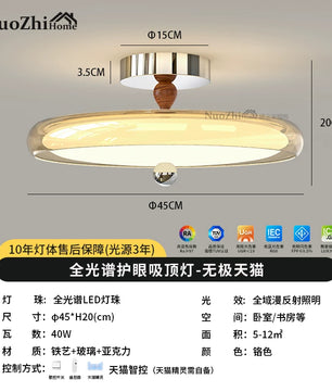 Home法式中古风卧室吸顶灯高级感胡桃木色侘寂风主卧房间护眼灯具 - 【全光谱】铬色-45CM无极天猫