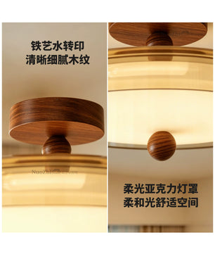 Home法式中古风卧室吸顶灯高级感胡桃木色侘寂风主卧房间护眼灯具