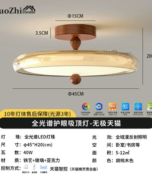 Home法式中古风卧室吸顶灯高级感胡桃木色侘寂风主卧房间护眼灯具 - 【全光谱】胡桃色-45CM无极天猫