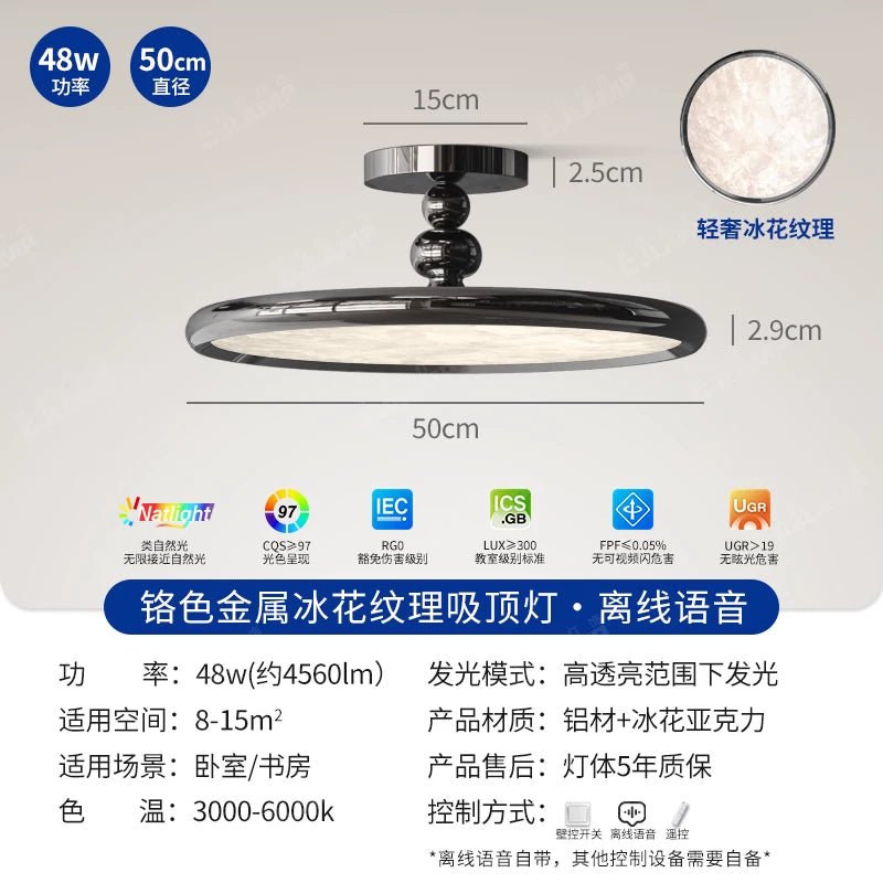 2026新款意式轻奢包豪斯卧室灯吸顶灯现代简约美式高级感护眼灯具 - 黑色-全光谱【50CM】离线语音