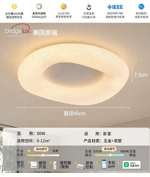 法式奶油风蚕丝卧室吸顶灯简约现代创意高亮护眼儿童房书房主卧灯 - 蚕丝白-46CM-接入米家APP/带遥控【普瑞光源RA97】