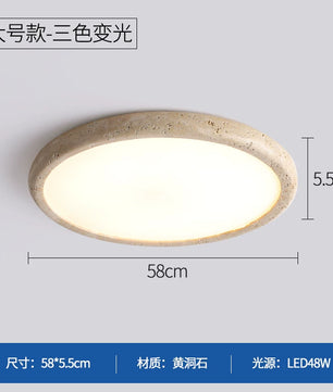 黄洞石吸顶灯侘寂风卧室灯主卧2026新款日式复古书房灯中古客厅灯 - 58CM_48W三色光【用墙壁开关】