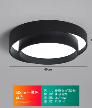 2026年新款现代简约LED吸顶灯北欧卧室灯家用书房灯具创意房间灯 - 黑色60cm 白光