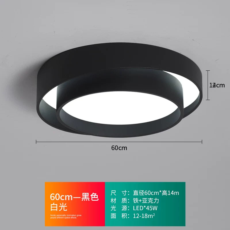 2026年新款现代简约LED吸顶灯北欧卧室灯家用书房灯具创意房间灯 - 黑色60cm 白光