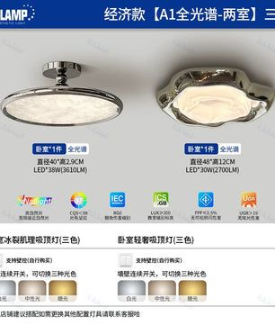 2026新款意式轻奢包豪斯卧室灯吸顶灯现代简约美式高级感护眼灯具 - 店长帮你搭-轻奢包豪斯【A1全光谱-两室】三色