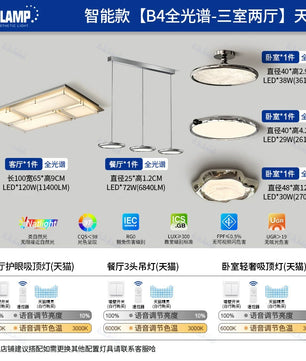 2026新款意式轻奢包豪斯卧室灯吸顶灯现代简约美式高级感护眼灯具 - 套餐-轻奢包豪斯【B5全光谱-三室两厅】天猫
