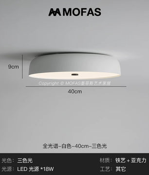 MOFAS北欧极简客厅灯新款圆形现代复古书房餐厅中古主卧室吸顶灯 - 【全光谱】白色-D40cm-三色光