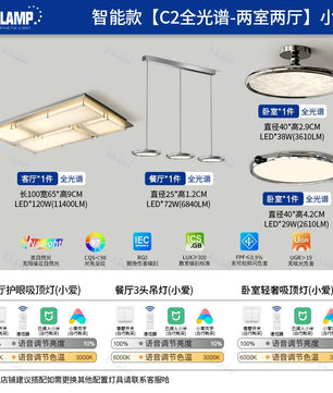 2026新款意式轻奢包豪斯卧室灯吸顶灯现代简约美式高级感护眼灯具 - 套餐-轻奢包豪斯【C3全光谱-两室两厅】小爱