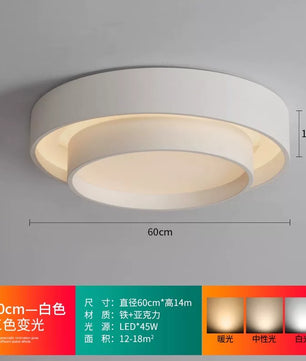 2026年新款现代简约LED吸顶灯北欧卧室灯家用书房灯具创意房间灯 - 白色60cm-三色变光