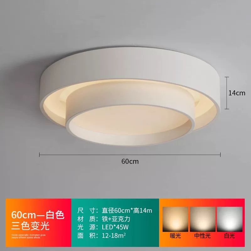 2026年新款现代简约LED吸顶灯北欧卧室灯家用书房灯具创意房间灯 - 白色60cm-三色变光