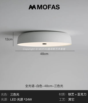 MOFAS北欧极简客厅灯新款圆形现代复古书房餐厅中古主卧室吸顶灯 - 【全光谱】白色-D48cm-三色光