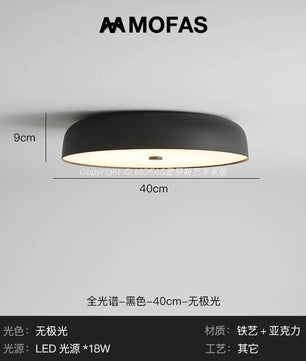MOFAS北欧极简客厅灯新款圆形现代复古书房餐厅中古主卧室吸顶灯 - 【全光谱】黑色-D40cm-无极光
