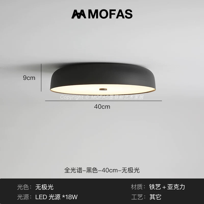 MOFAS北欧极简客厅灯新款圆形现代复古书房餐厅中古主卧室吸顶灯 - 【全光谱】黑色-D40cm-无极光