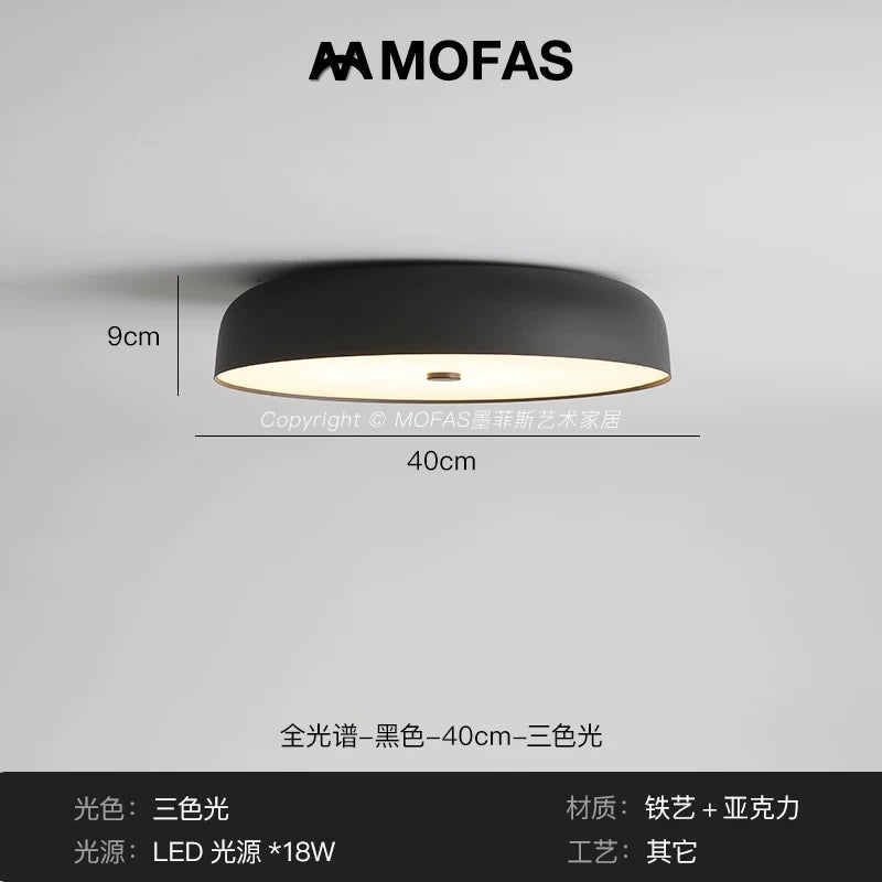 MOFAS北欧极简客厅灯新款圆形现代复古书房餐厅中古主卧室吸顶灯 - 【全光谱】黑色-D40cm-三色光