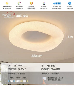 法式奶油风蚕丝卧室吸顶灯简约现代创意高亮护眼儿童房书房主卧灯 - 蚕丝白-58CM-三色变光【普瑞光源RA97】