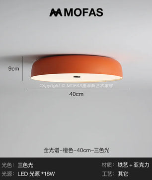 MOFAS北欧极简客厅灯新款圆形现代复古书房餐厅中古主卧室吸顶灯 - 【全光谱】橙色-D40cm-三色光