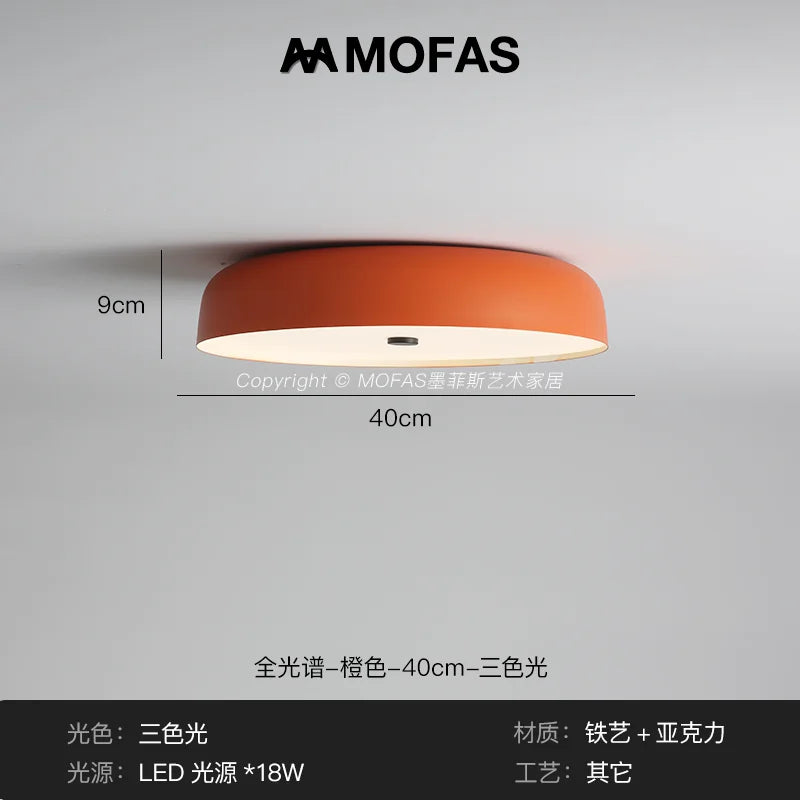 MOFAS北欧极简客厅灯新款圆形现代复古书房餐厅中古主卧室吸顶灯 - 【全光谱】橙色-D40cm-三色光