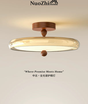 Home法式中古风卧室吸顶灯高级感胡桃木色侘寂风主卧房间护眼灯具