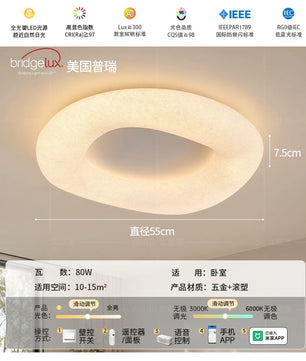 法式奶油风蚕丝卧室吸顶灯简约现代创意高亮护眼儿童房书房主卧灯 - 蚕丝白-58CM-接入米家APP/带遥控【普瑞光源RA97】