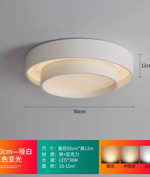 2026年新款现代简约LED吸顶灯北欧卧室灯家用书房灯具创意房间灯 - 白色50cm-三色变光