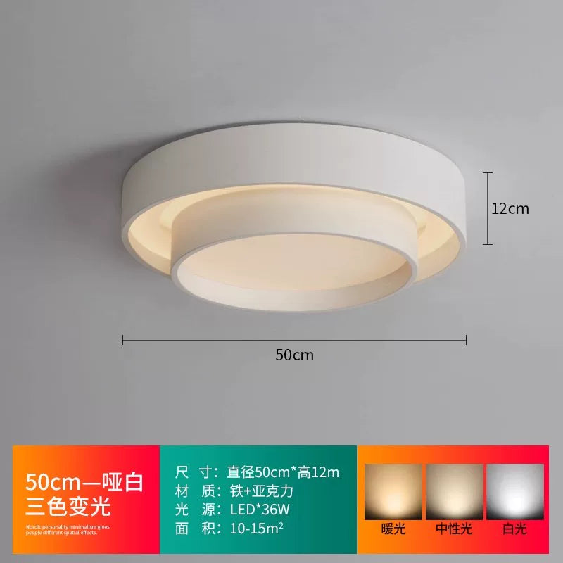 2026年新款现代简约LED吸顶灯北欧卧室灯家用书房灯具创意房间灯 - 白色50cm-三色变光