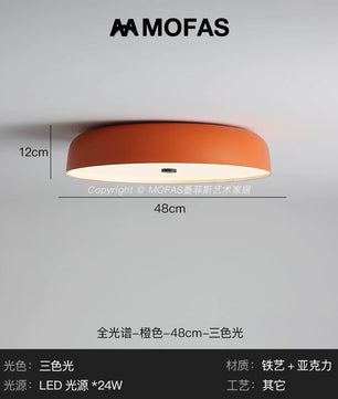 MOFAS北欧极简客厅灯新款圆形现代复古书房餐厅中古主卧室吸顶灯 - 【全光谱】橙色-D48cm-三色光