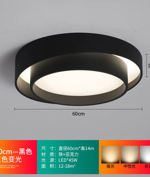 2026年新款现代简约LED吸顶灯北欧卧室灯家用书房灯具创意房间灯 - 黑色60cm 三色变光