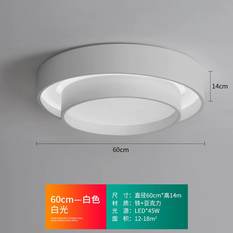 2026年新款现代简约LED吸顶灯北欧卧室灯家用书房灯具创意房间灯 - 白色60cm 白光