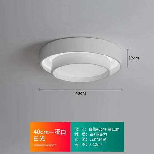 2026年新款现代简约LED吸顶灯北欧卧室灯家用书房灯具创意房间灯 - 白色40cm 白光
