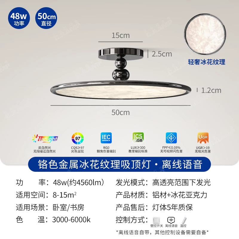 2026新款意式轻奢包豪斯卧室灯吸顶灯现代简约美式高级感护眼灯具 - 黑色薄款-全光谱【50CM】离线语音