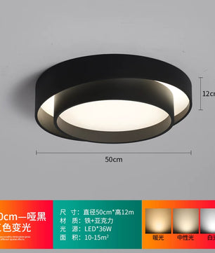 2026年新款现代简约LED吸顶灯北欧卧室灯家用书房灯具创意房间灯 - 黑色50cm 三色变光