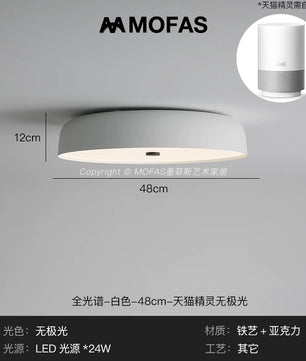 MOFAS北欧极简客厅灯新款圆形现代复古书房餐厅中古主卧室吸顶灯 - 【全光谱】白色-D48cm-天猫精灵无极光
